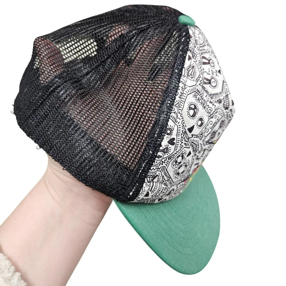 VINTAGE Speedo Unisex Mesh Trucker Snapback Hat‎ Bright Graphic Green Y2K Skulls